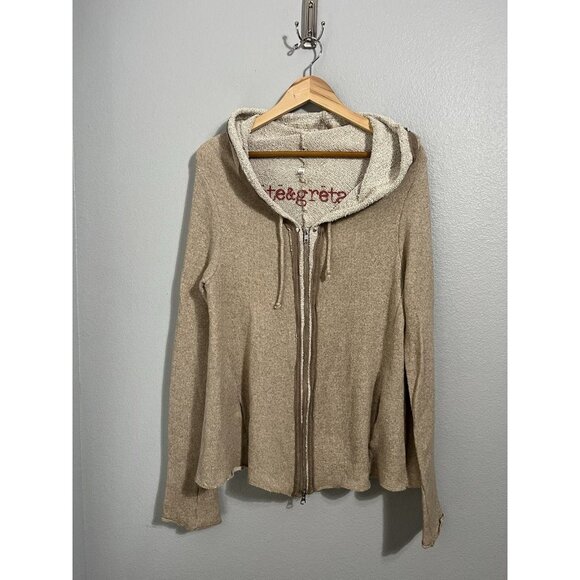 Johnny Was Pete&Greta Women’s Sz XS-Med Tan Beige Minimal Distressed Sweatshirt - Picture 1 of 4